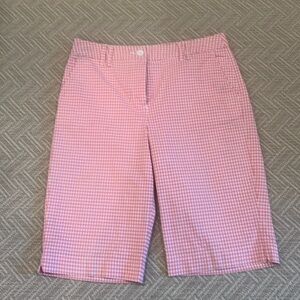 Talbots Bermuda Shorts Pink Gingham Size 8 Belt Loops Pockets